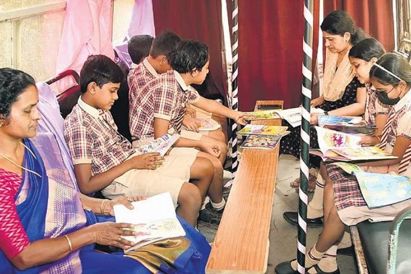 Students reading books at school
