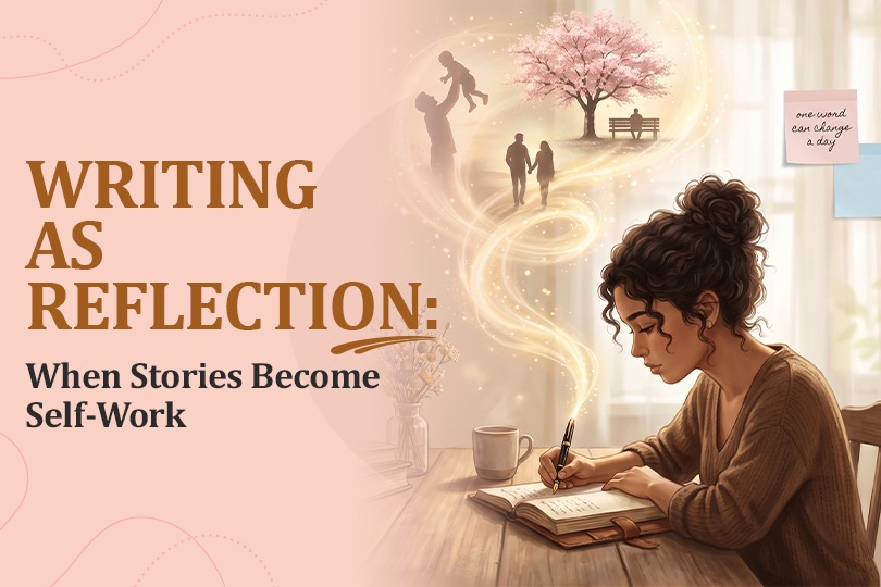 writing in a journal, symbolizing self-reflection and storytelling.