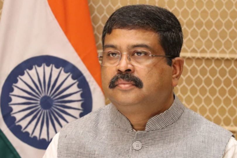 Union Education Minister Dharmendra Pradhan addressing the media.