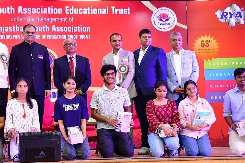 Students and organizers at RYA's annual book distribution event in Chennai.